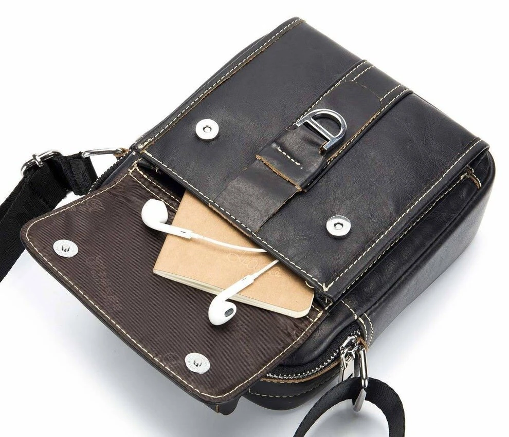 (image for) BULLCAPTAIN Genuine Leather Men's Messenger Bag Casual Crossbody Handbag Gift for Man Business Shoulder Bag